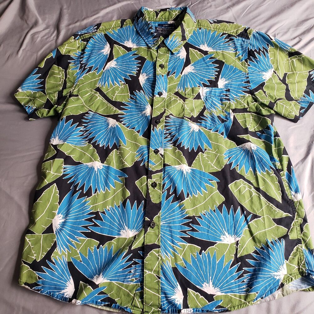 Men's American Rag Cie Blue & Green Hawaiian Shirt Sz L Resort Vacation Beach